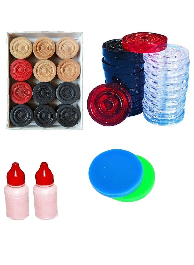 DESCTIDY مجموعة قطع لعبة كاروم من ديسكتيدي، 24 قطعة خشبية، 20 قطعة كريستالية، قطعتان للضرب، ملحقات ألعاب لوحية - Image 1